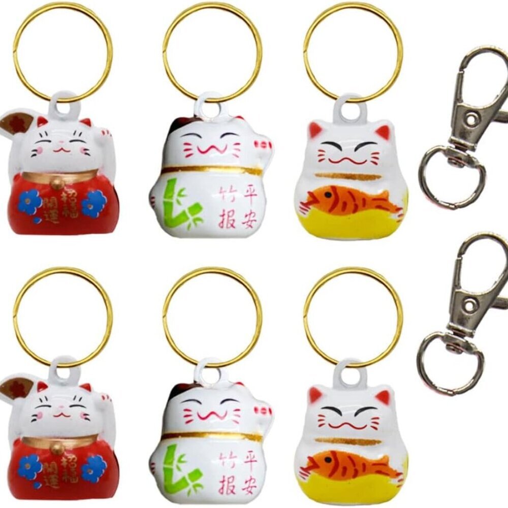 6 Pack Lucky Cat Collar Bells Loud Dog Collar Bells for Potty Training Necklace